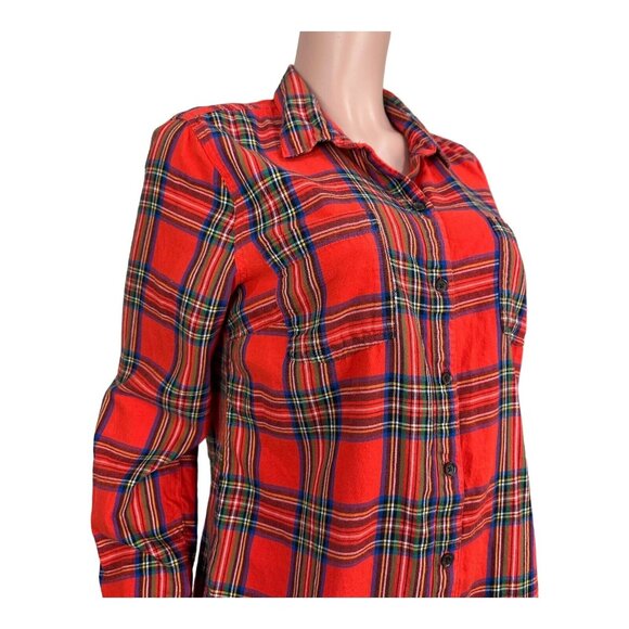 Old Navy Women Orange Plaid Long Sleeve Button-Down Shirt SZ L Classic Holidays - Picture 2 of 15